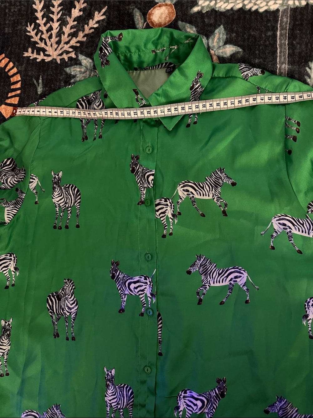 Women's Green Zebra Print Button-Up Blouse - Picture 3 of 3